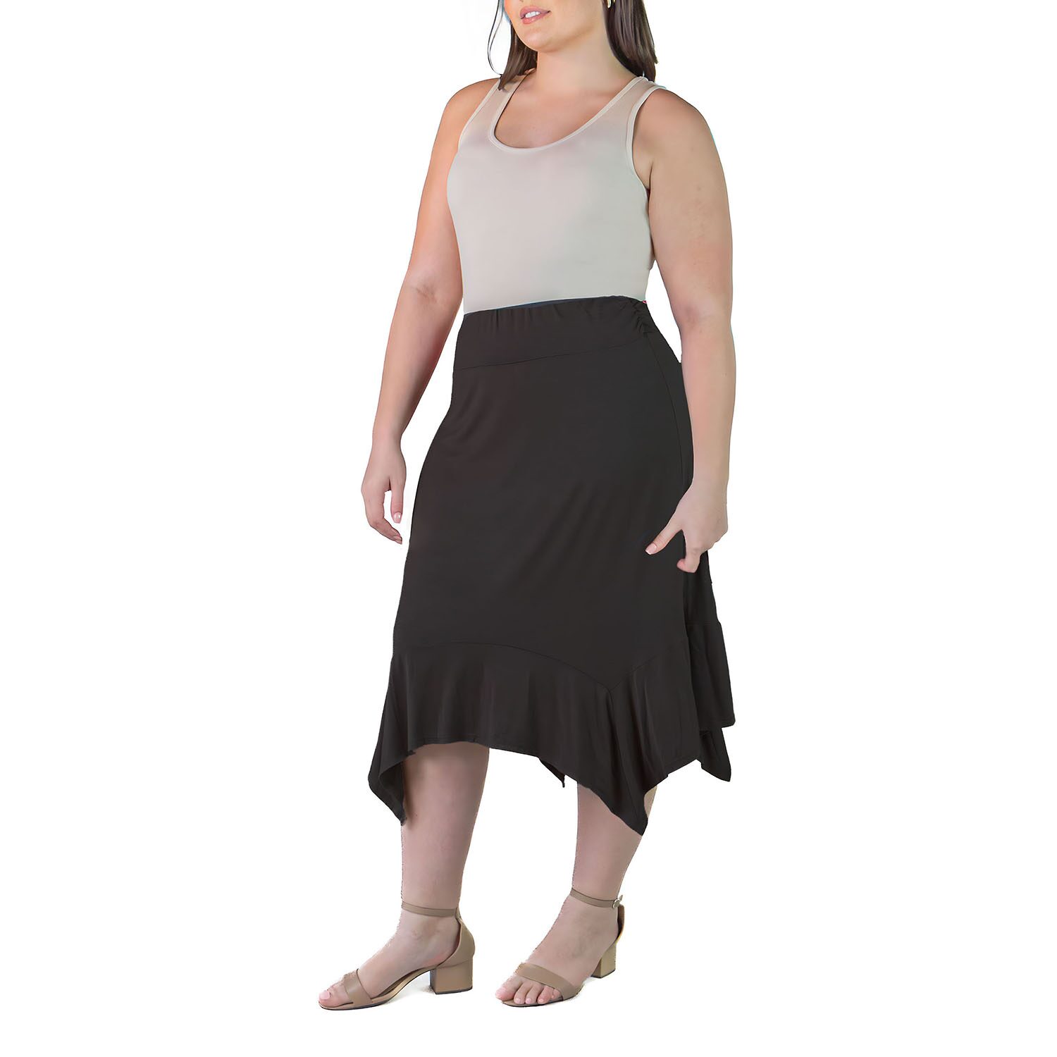 24seven Comfort Apparel Womens Plus Mid Rise Midi A-Line Skirt