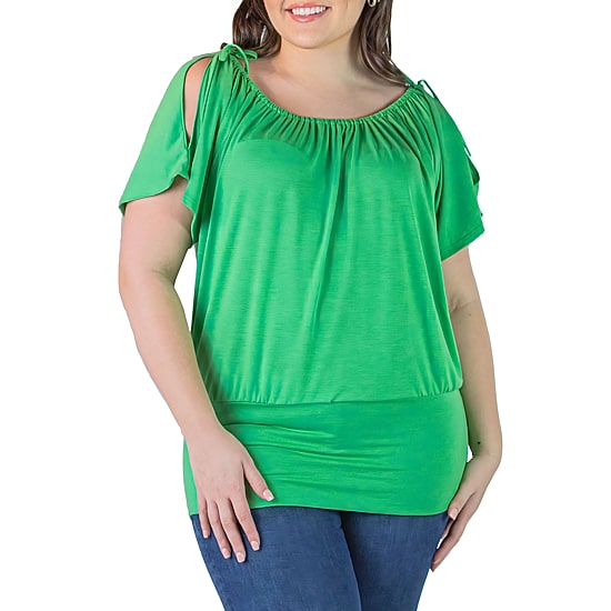 24seven Comfort Apparel Plus Womens Scoop Neck Short Sleeve Tunic Top