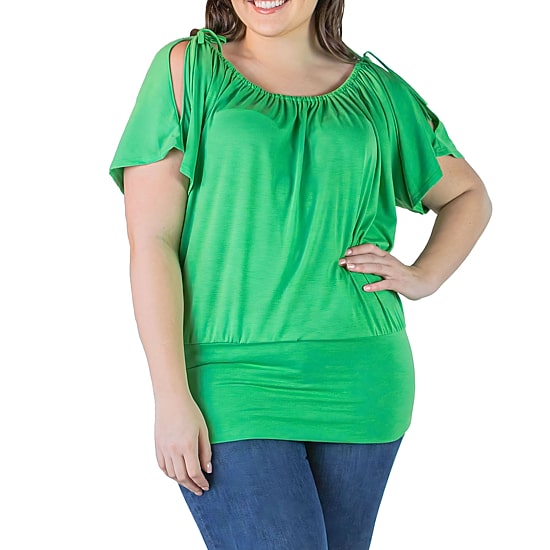 24seven Comfort Apparel Plus Womens Scoop Neck Short Sleeve Tunic Top