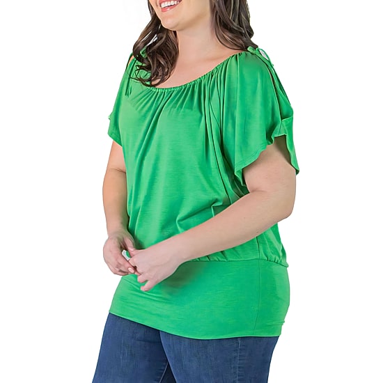 24seven Comfort Apparel Plus Womens Scoop Neck Short Sleeve Tunic Top