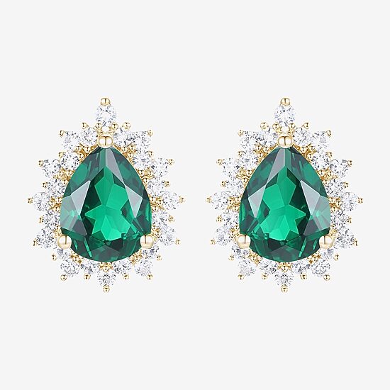 Lab Created Green Emerald 14K Gold Over Silver Sterling Silver 9mm Pear Stud Earrings