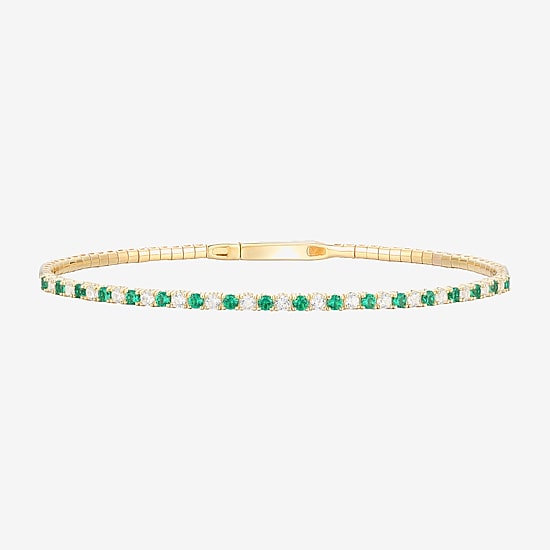 Gemstone 14K Gold Over Silver Sterling Silver Bangle Bracelet