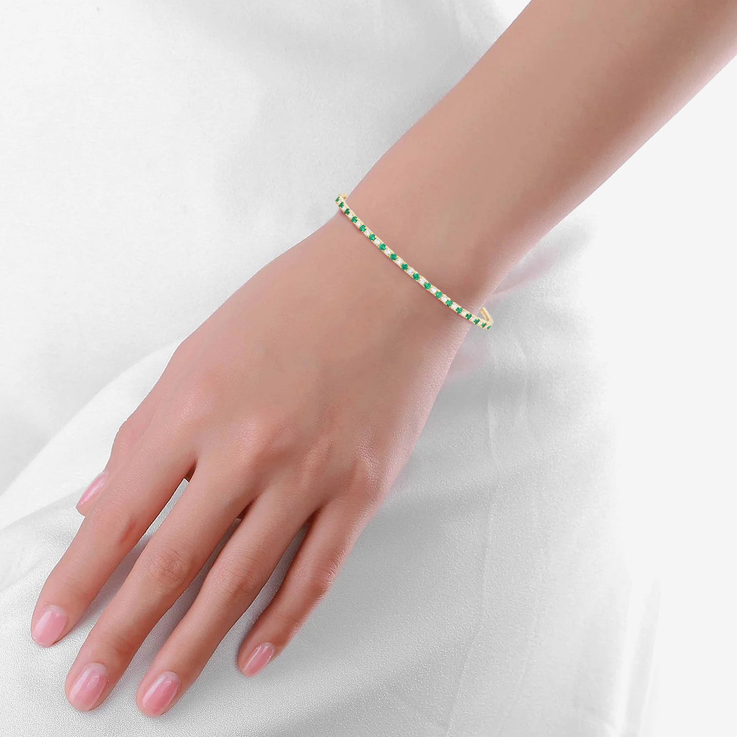 Gemstone 14K Gold Over Silver Sterling Bangle Bracelet