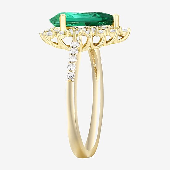 Womens Lab Created Green Emerald 14K Gold Over Silver Sterling Silver Pear Halo Side Stone Cocktail Ring