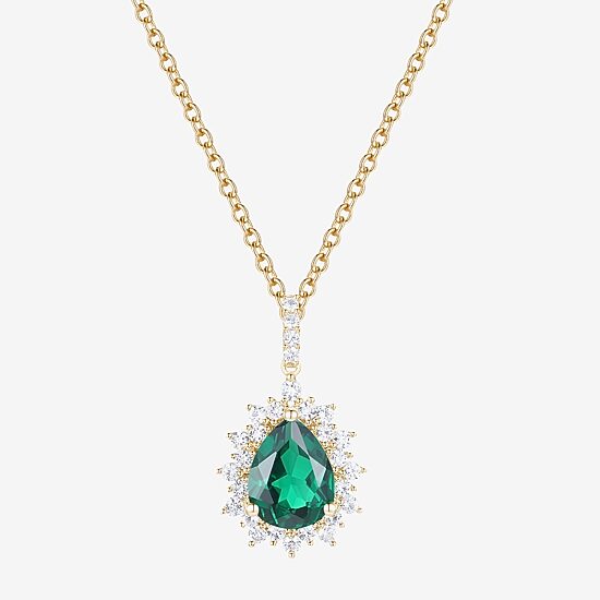 Womens Lab Created Green Emerald 14K Gold Over Silver Sterling Silver Pear 18 Inch Pendant Necklace