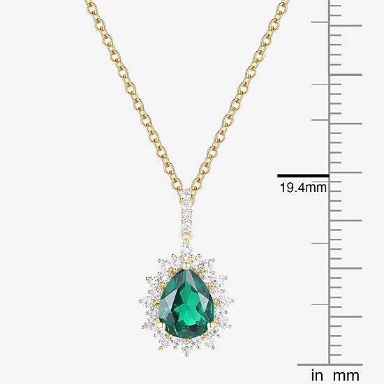 Womens Lab Created Green Emerald 14K Gold Over Silver Sterling Silver Pear 18 Inch Pendant Necklace