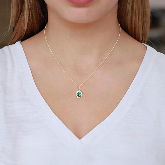 Womens Lab Created Green Emerald 14K Gold Over Silver Sterling Silver Pear 18 Inch Pendant Necklace