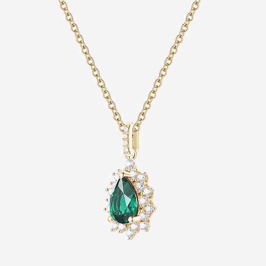 Womens Lab Created Green Emerald 14K Gold Over Silver Sterling Silver Pear 18 Inch Pendant Necklace