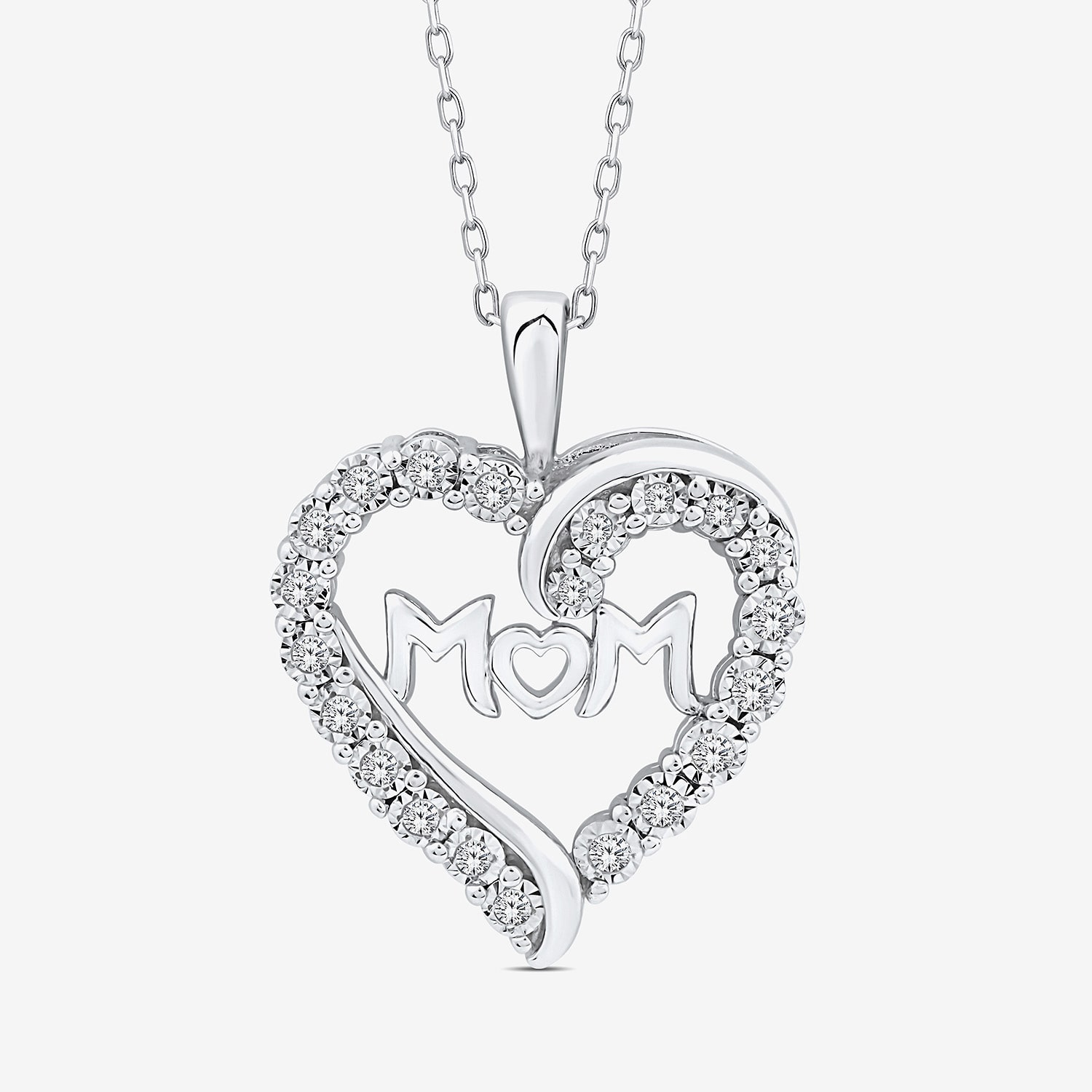 "Mom" Womens 1/4 CT. T.W. Lab Grown White Diamond Sterling Silver Heart 18 Inch Pendant Necklace