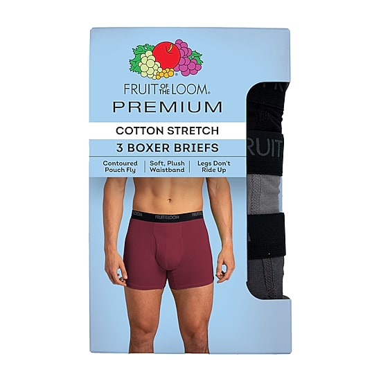 Fruit of the Loom Premium Cotton Stretch Mens 3 Pack Support Pouch Boxer Briefs 3jcsbb76