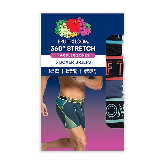 Fruit of the Loom Premium 360 Stretch Max Flex Zones Mens 3 Pack Support Pouch Boxer Briefs Stj3mf1