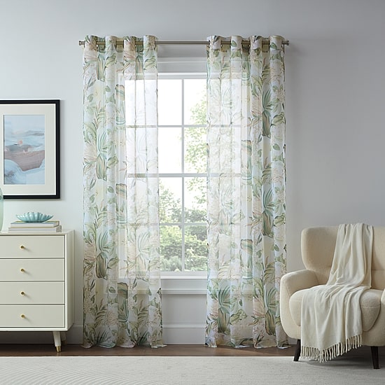 Liz Claiborne Lisette Printed Grommet Top Sheer Single Curtain Panel