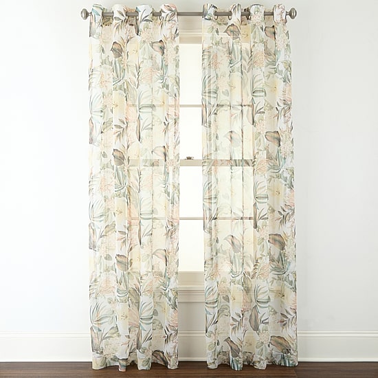 Liz Claiborne Lisette Printed Grommet Top Sheer Single Curtain Panel