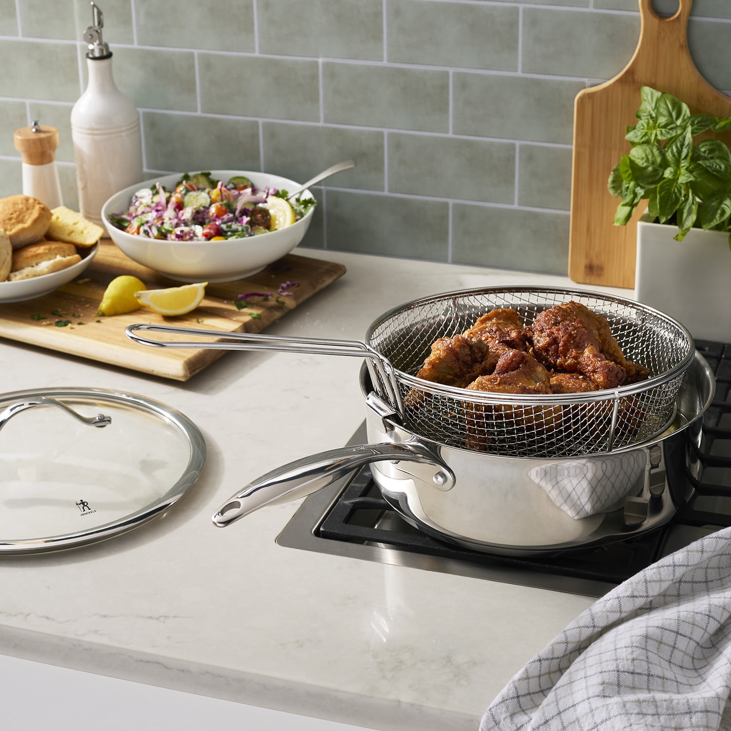 Henckels Aragon Stainless Steel 5-qt. Saute Pan with Lid and Fry Basket