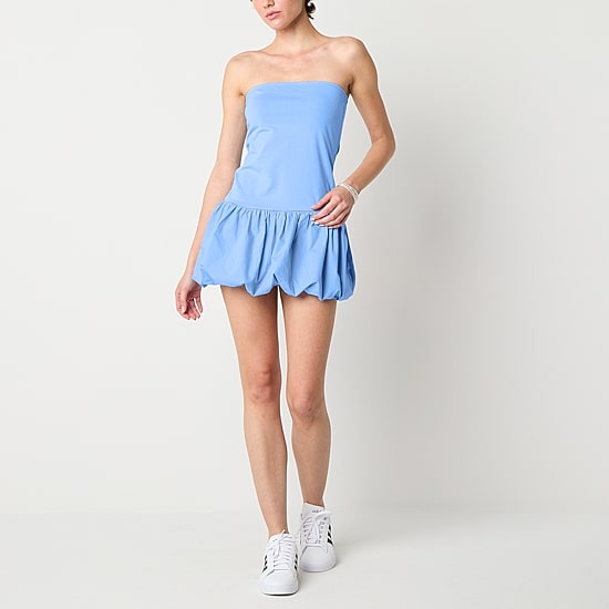 Arizona Bubble Hem Womens Juniors Sweetheart Neck Sleeveless Fit + Flare Dress
