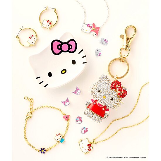 Hello Kitty Womens Pink Crystal Pure Silver Over Brass 18 Inch Pendant Necklace
