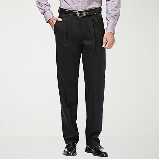 Haggar Premium No Iron Khaki Mens Classic Fit Pleated Pant