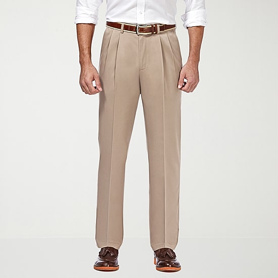 Haggar Premium No Iron Khaki Mens Classic Fit Pleated Pant