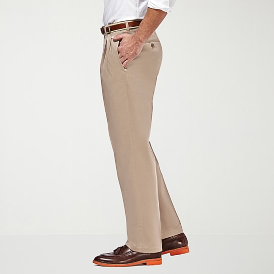 Haggar Premium No Iron Khaki Mens Classic Fit Pleated Pant