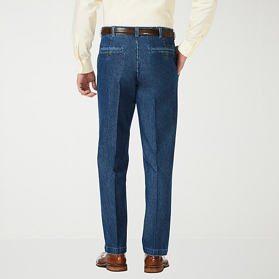 Haggar Stretch Denim Mens Classic Fit Flat Front Pant
