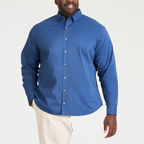 Van Heusen Everyday Defense Stain Shield Mens Long Sleeve Regular Fit Stretch Fabric Wrinkle Free Big and Tall Button-Down Shirt, 2x-large, Blue