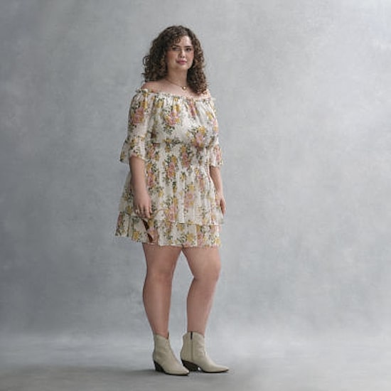 Premier Amour Off The Shoulder Womens Plus 3/4 Sleeve Floral Fit + Flare Dress