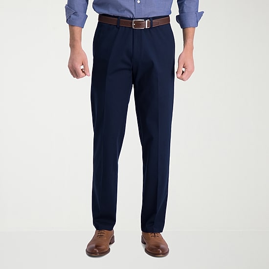Haggar Iron Free Premium Khaki Mens Comfort Waistband Straight Fit Flat Front Pant