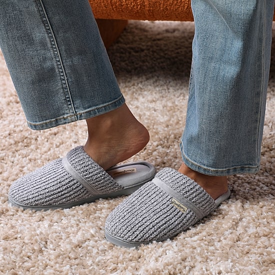 Dearfoams Serena Marled Chenille Scuff Womens Memory Foam Slip-On Slippers