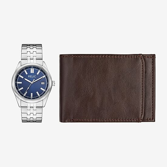Relic By Fossil Mens Silver Tone 2-pc. Watch Boxed Set Zr97033