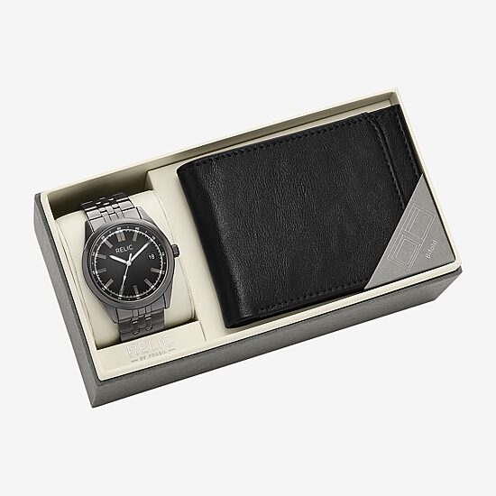 Relic By Fossil Mens Black 2-pc. Watch Boxed Set Zr97032