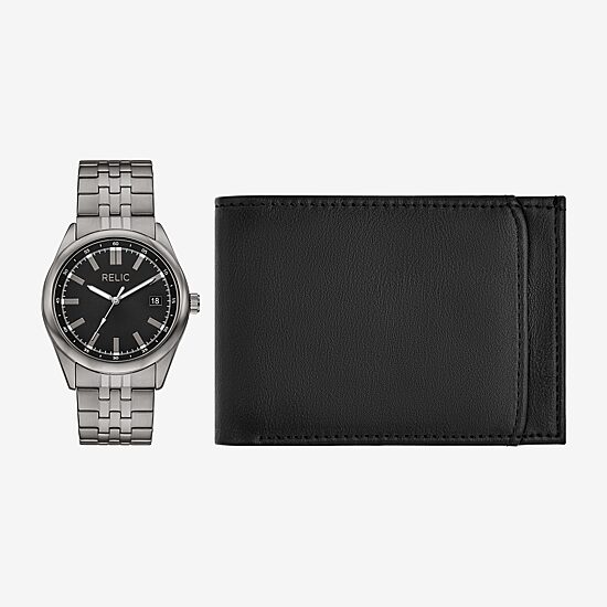 Relic By Fossil Mens Black 2-pc. Watch Boxed Set Zr97032
