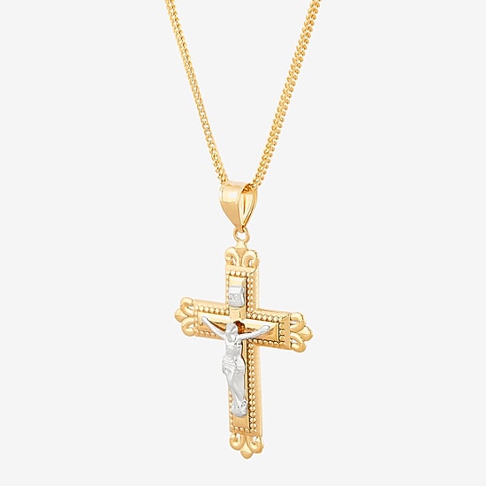 Crucifix Mens 10K Gold Cross 22 Inch Pendant Necklace