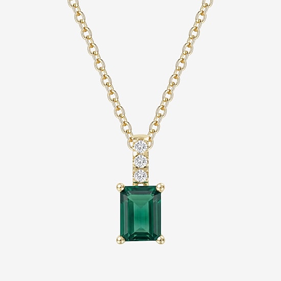 Yes, Please! Womens Lab Created Green Emerald Sterling Silver 18 Inch Pendant Necklace