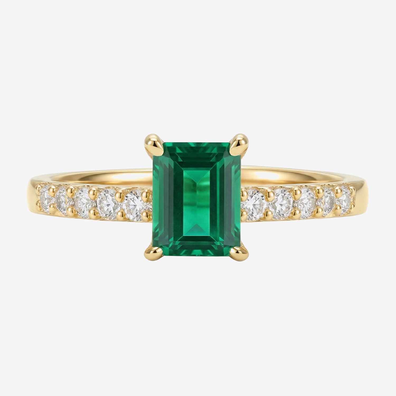 Yes, Please! Womens Lab Created Green Emerald Sterling Silver Side Stone Cocktail Ring