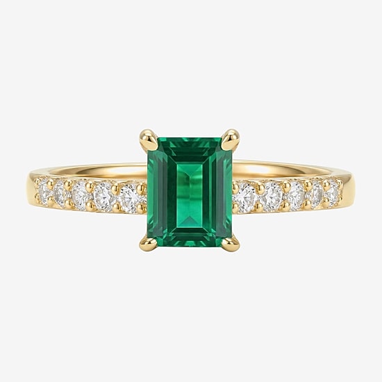 Yes, Please! Womens Lab Created Green Emerald Sterling Silver Side Stone Cocktail Ring