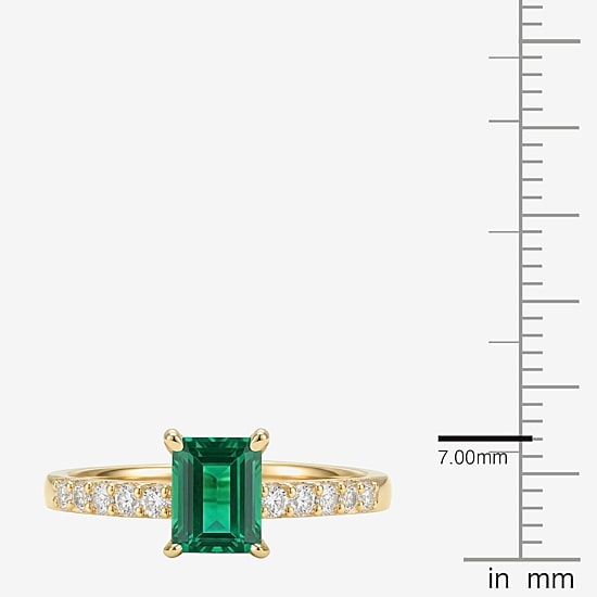 Yes, Please! Womens Lab Created Green Emerald Sterling Silver Side Stone Cocktail Ring