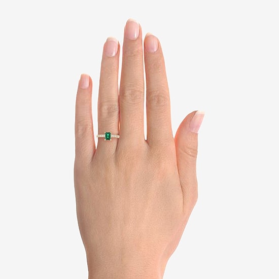 Yes, Please! Womens Lab Created Green Emerald Sterling Silver Side Stone Cocktail Ring