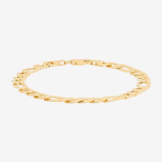 Made in Italy Mens 14K Gold Over Silver 8 1/2 Inch Solid Figaro Chain Bracelet