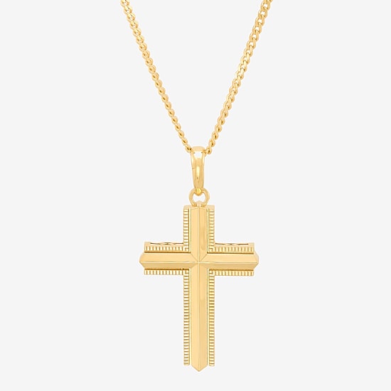 Cross Mens 14K Gold Over Silver Cross 22 Inch Pendant Necklace