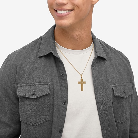 Cross Mens 14K Gold Over Silver Cross 22 Inch Pendant Necklace