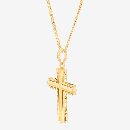 Cross Mens 14K Gold Over Silver Cross 22 Inch Pendant Necklace