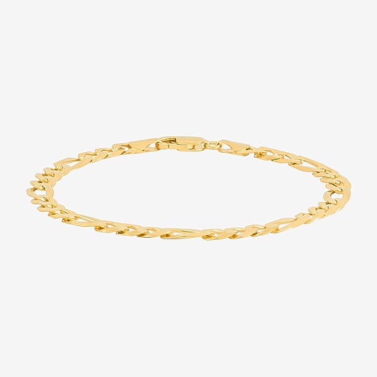 Made in Italy Mens 14K Gold Over Silver 8 1/2 Inch Hollow Figaro Chain Bracelet