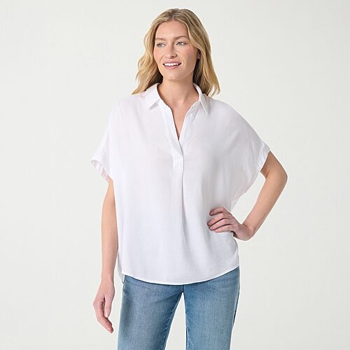 Gloria Vanderbilt Women's Short Sleeve Dallas Shirt, X-large, White