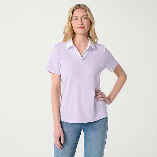 Gloria Vanderbilt Women's Point-Collar Short-Sleeve Polo Top - Lilac Dream