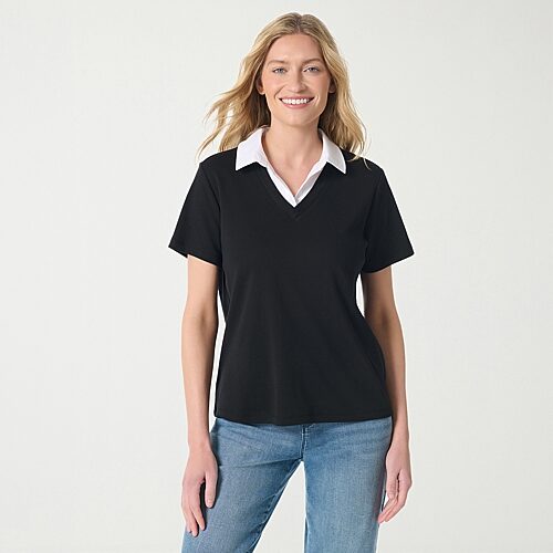 Gloria Vanderbilt Women's Point-Collar Short-Sleeve Polo Top - Black