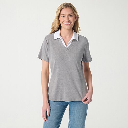 Gloria Vanderbilt Women's Point-Collar Short-Sleeve Polo Top - Heather Grey