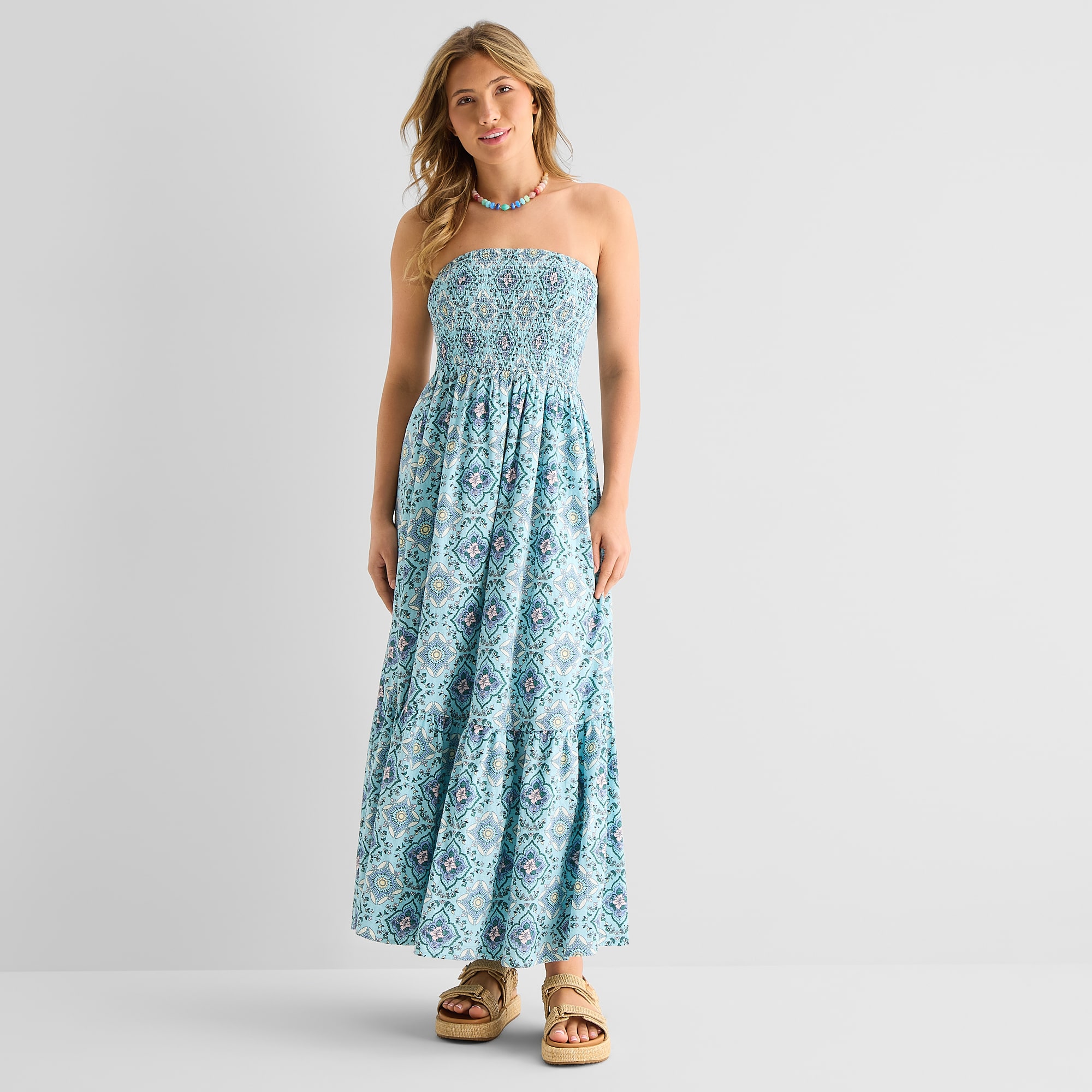 Arizona Womens Juniors Straight Neck Sleeveless Maxi Dress
