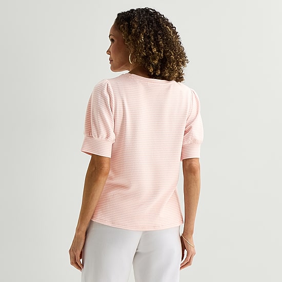 Liz Claiborne Textured Womens Crew Neck Short Sleeve Blouse