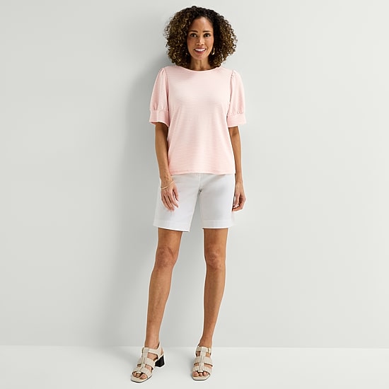 Liz Claiborne Textured Womens Crew Neck Short Sleeve Blouse
