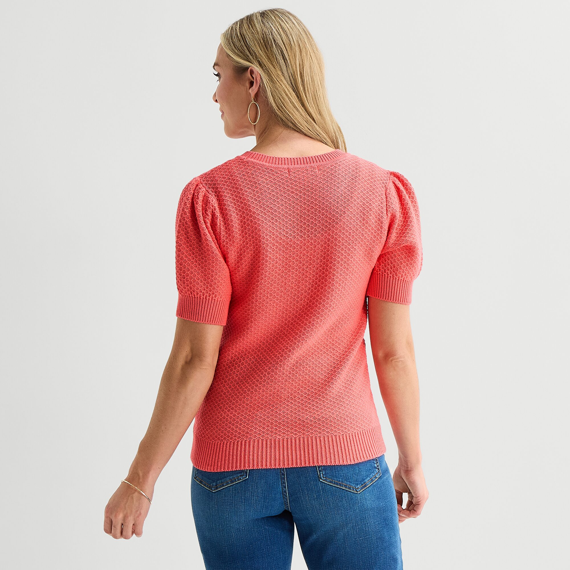 Liz Claiborne Womens Crew Neck Short Sleeve Pullover Sweater